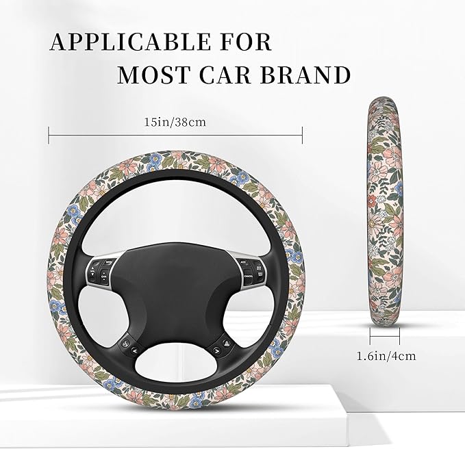 Steering Wheel Cover Universal Fit Car Interior Accessories for Women Men 15 Inch Breathable Anti Slip Odorless Neoprene Stee