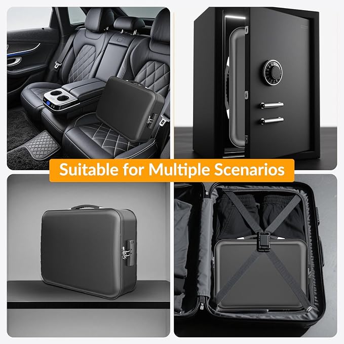 onvvippiv Hard Case Fireproof Document Box, Important File Organizer with Lock Waterproof Zipper, Portable Home Office Travel