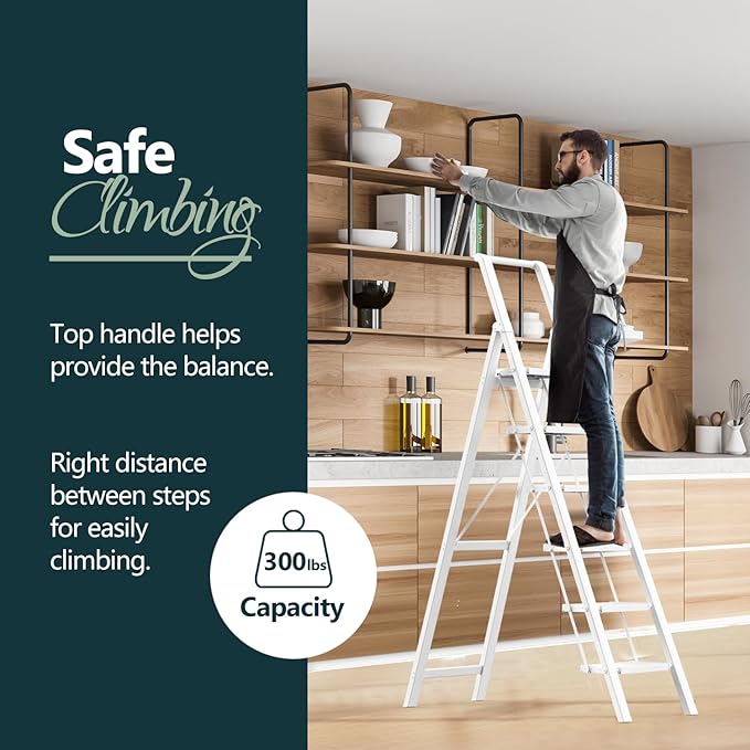 WOA WOA 6 Step Ladder, Lightweight Folding ladders with Wide Pedals, Slim Stepladder for Narrow Spaces, Tall Ladder for High 