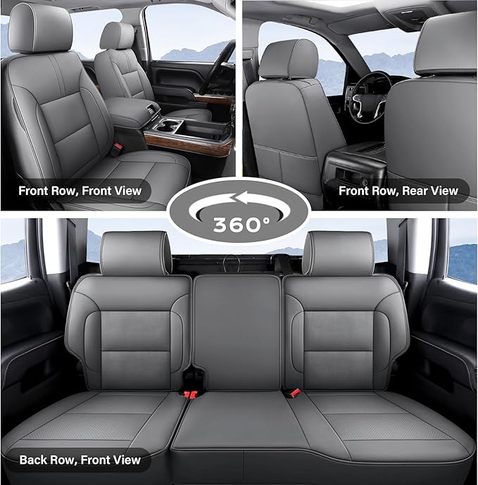 Coverado Chevy Silverado Seat Covers Full Set, Faux Leather Car Seat Covers Fit for 2014-2018 1500, 2015-2019 2500HD 3500HD C