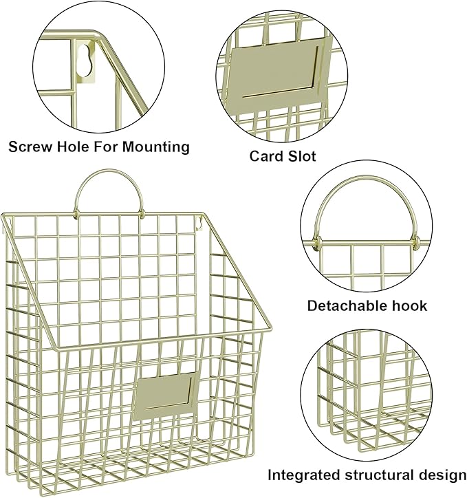 Yuzehuaza Wall File Organizer Mesh Hanging Wall Files Holder,Magazine Rack and Mail Basket with Hooks, Office Wall Organizer 