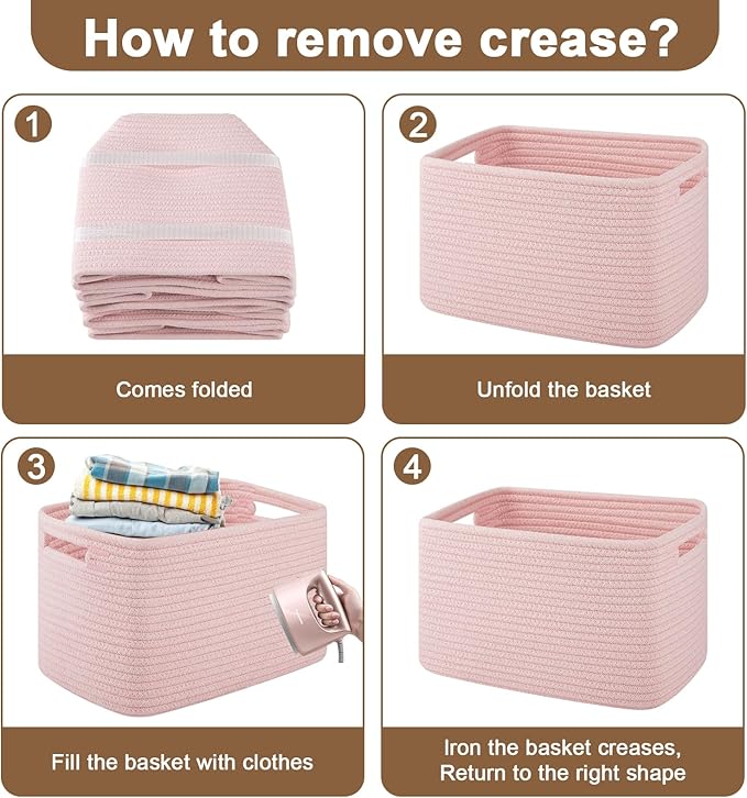 OIASKET Storage Baskets for Organizing, Woven Decorative Baskets for Shelves - Books, Towels, and Clothes, Cotton Rope Toy St