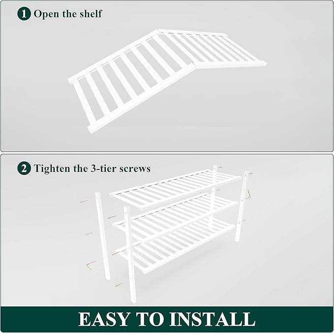 Smiry Bamboo Shoe Rack for Closet, 3 Tier Long Wooden Stackable Shoe Organizer, Free Standing Shoes Storage Shelf for Entrywa