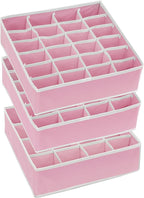 Simple Houseware Sock Drawer Organizer for Dresser/Closet/Bedroom, 3 Pack, Pink