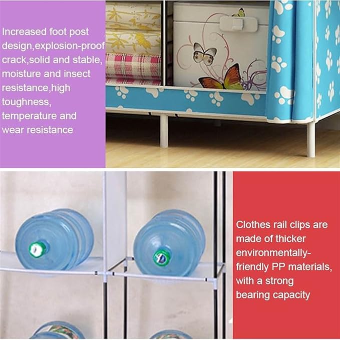 Wardrobe Closet Multifunction Portable Wardrobe Fabric Folding Clothes Storage Organizer Closet DIY Assembly Easy Install Rei