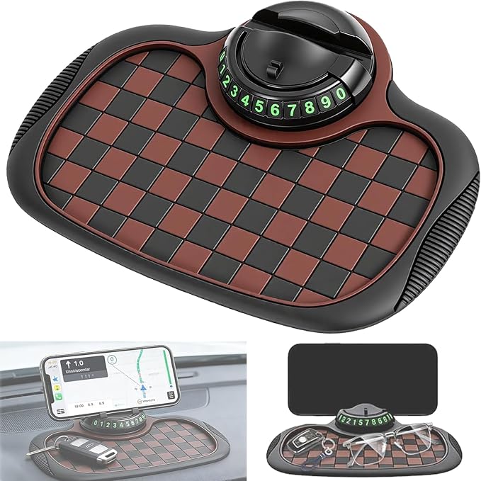 Multifunction Car Anti Slip Mat,Multi-Functional Support Anti-Slip Pad,360° Rotatable Phone Holder Car Dashboard Mat with Tem