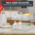 Masirs 2-Tier Clear Pull-Out Drawer Organizer - Sleek, Compact & Sturdy Makeup and Closet Organizer - Easy Assembly Kitchen S