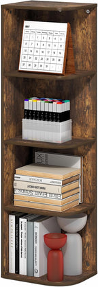 Furinno PASIR Book Shelf, 4-Tier Corner Bookshelf with Open Shelf, Standing Bookcase, 9.3 x 12 x 41.4, for Organization and S
