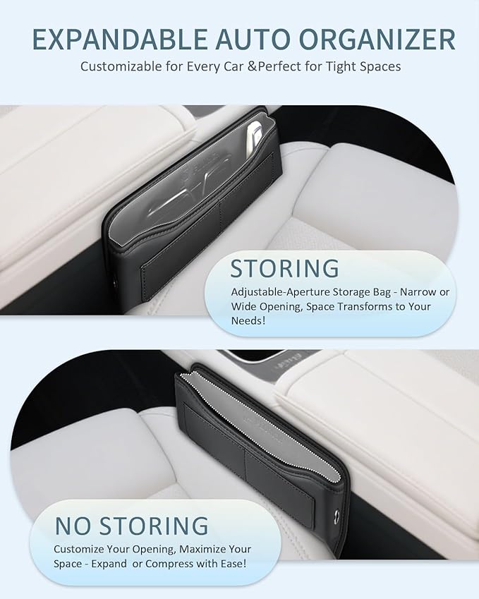 FLORICH Car Seat Gap Filler, Premium Leather Center Console Organizer, Front Seats Gap Filler Organizer and Storages Universal Fit for Car SUV Truck