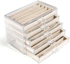 5 Drawers Necklace Organizer Storage, Tray with Clear Lid, Dustproof Velvet Necklaces Holder Storage Display Case, Necklace T