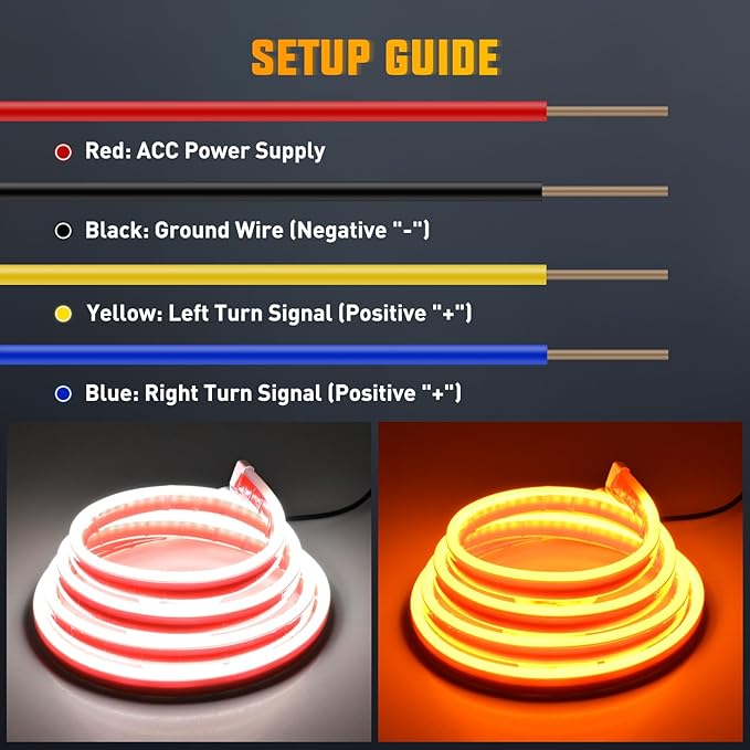Nilight 59-Inch LED Hood Strip, White Dynamic Startup DRL Sequential Amber Turn Signal, Waterproof for Cars, SUVs & Trucks
