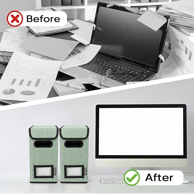 BALEINE File Organizer Box with Lid, Collapsible File Folder Organizer with Plastic Slide, Hanging File Folder Box for Office