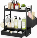 Kottwca 2-Tier Bathroom Counter Organizer with Drawer, Basket & Hooks, Wooden Vanity Shelf for Skincare, Perfume & Makeup Sto