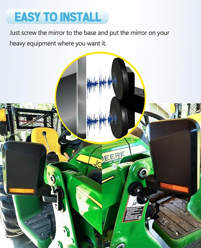 Universal Tractor Side Mirrors Included Blind Spot Mirror Compatible with Forklifts, Lawn Movers Kubota B BX Mahindra Tractor Accessories with Rubber Coated Magnetic Mounting Base