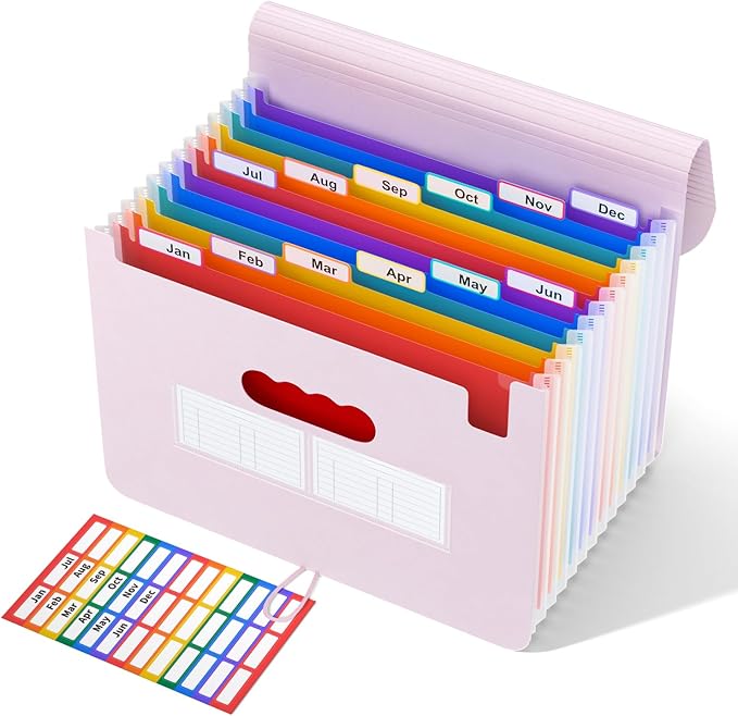 ABC life 12-Pocket Accordion File Organizer, Expandable File Folder with Colorful A-Z Tabs, Portable Bill & Receipt Organizer