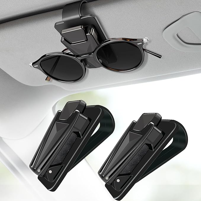 Metal Sunglasses Holder for Car Sun Visor, Universal Snap-On Clip for Visor Sunglass Holder, Black (2 Pack)