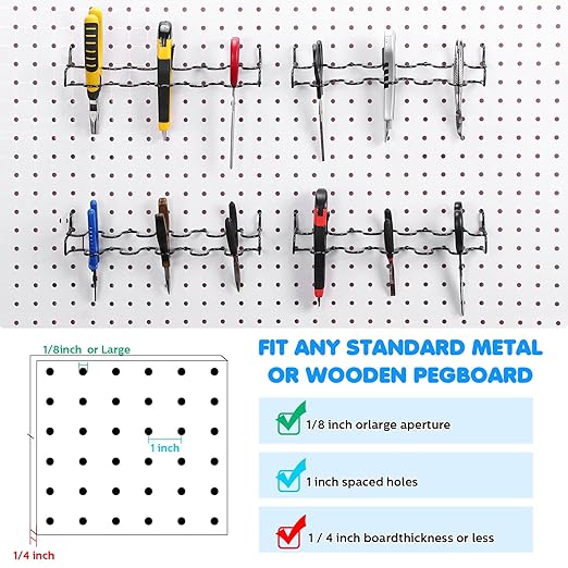 Hanaive 4 Pieces Pegboard Pliers Holder, Holds 11 Plier Per Rack, Steel Pegboard Hooks Pliers Peg Board Organizer Accessories