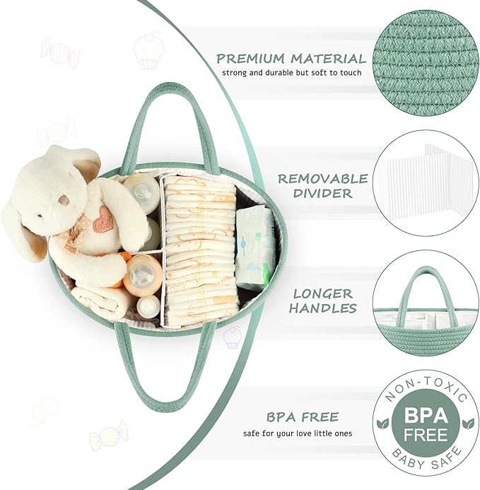 Maliton Diaper Caddy Organizer for Baby, Portable Diaper Storage Organizer for Changing Table and Car, Cotton Rope Nursery St
