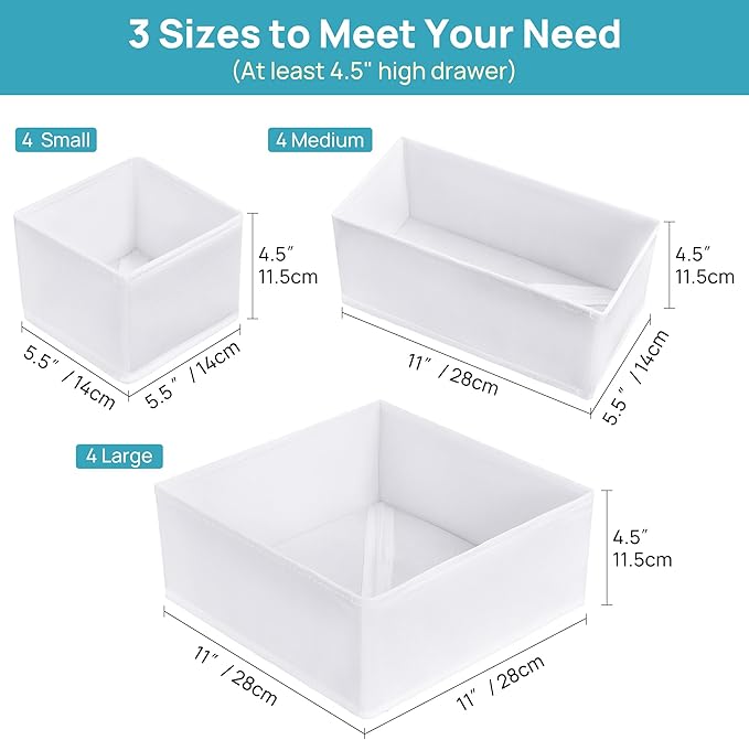 Vtopmart 12 Pack Baby Clothes Organizer, Dresser Drawer Organizer for Baby Clothing, Foldable Fabric Closet Drawer Storage Bi