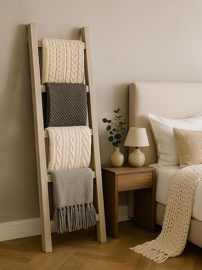 Rustic Blanket Ladder, 4 Feet Tall, 5 feet Tall, 6 feet Tall, Solid Wood, Multiple Stain Options (48 Inch Tall)