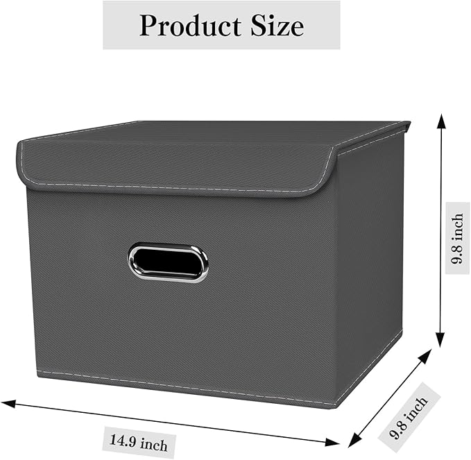 Fabric Foldable Collapsible Storage Cube Bin Organizer Basket with Lid, Handles, Removable Divider for Home, Closet (Grey, 6P