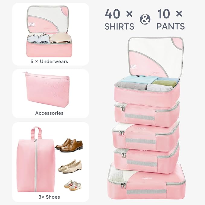 10 Set Packing Cubes for Travel, Gifts for Women Mom,Anti-Tearing Suitcase Organizer for Luggage with Shoe & Hanging Toiletry