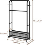 MOYIPIN Double Rods Clothing Rack with Wheels,Clothing Organizer for Hanging Clothes Coat Scarves Bags,Multi-functional Bedro