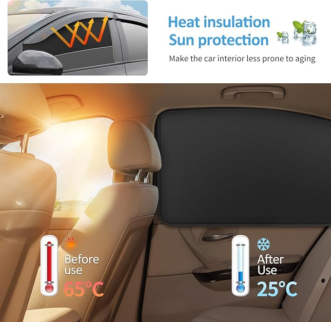 Car Curtains for Side Window - 2 Pcs Back Privacy Sun Shades Magnetic 100% Block Light Car Window Covers with Cooler Feeling (dexterous, back-2pcs)