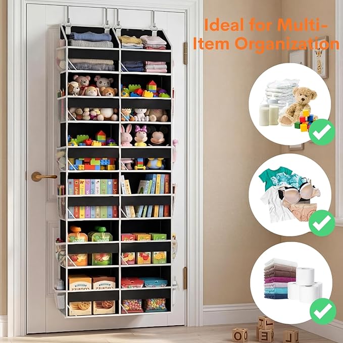 Over The Door Organizer 6 Tiers, Extra Large Behind Door Storage of 12 Compartments, 80 lbs Weight Capacity Hanging Storage O