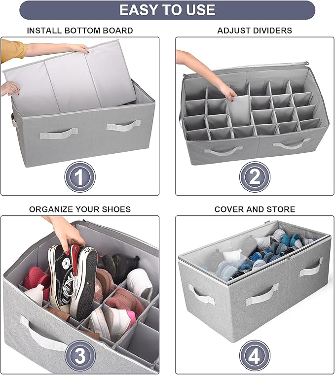 Moteph Shoe Organizer Closet Storage Solution with Clear Cover & Adjustable Dividers for Shoes, Handbags, Blankets, Linen, Cl