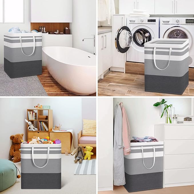 HomeHacks 4-Pack Large Laundry Basket, Waterproof, Freestanding Laundry Hamper, Collapsible Tall Clothes Hamper with Extended