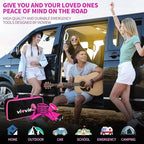 Roadside Emergency Car Kit for Vehicles, Car Safety Kit with Jumper Cables, Safety Hammer, Pink Car Accessories Road Trip Ess