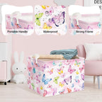 Clastyle 36L Pink Dreamy Butterfly Kid Storage Basket Collapsible Rectangle Clothes Toy Nursery Bin Book Shelf Basket