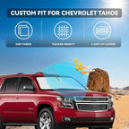 for Chevrolet Tahoe 2015-2020 Windshield Sun Shade - 4 Layers Car Sunshades for Front Windows Shade Cover Custom Fit Tahoe Sun Visor 250T Retractable Shade Blocks UV Rays Car Accessories