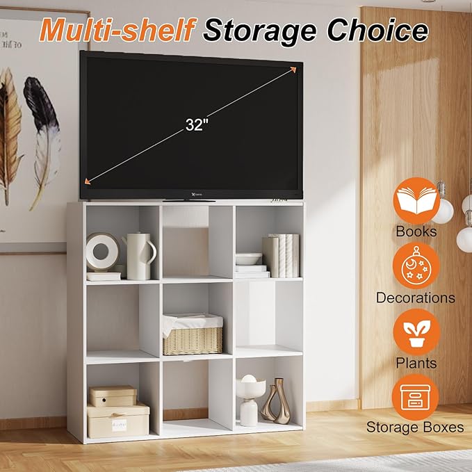 Sweetcrispy 9 Cube Storage Organizer - Open Cube Bookshelf with 5 Removable Back Panels, Display Storage Bookcase for Living 