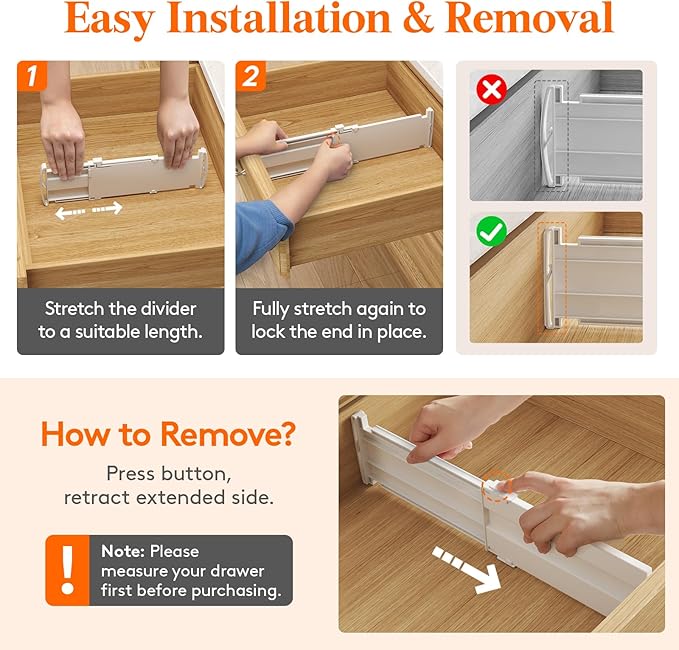 Lifewit 4" Tall 16 Pack Drawer Dividers, 27-42cm/10.5-16.5" Expandable Drawer Divider for Clothes, Adjustable Dresser Drawer 