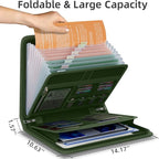 Fireproof Accordion File Organizer, Portable Expanding File Folder with Waterproof Zipper&Labels, Green Document Organizer wi