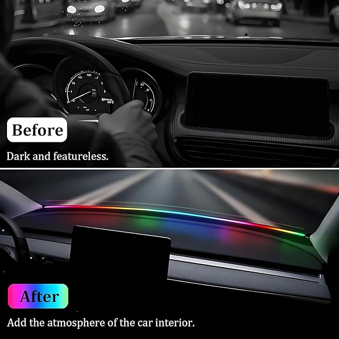 Interior Car LED Strip Lights with APP Control,RGB 210 Modes Neon Car Ambient Lighting,55in LED Strip Lights for Cars,Dynamic Chasing Music Sync Neon Car Ambient Lighting Kits