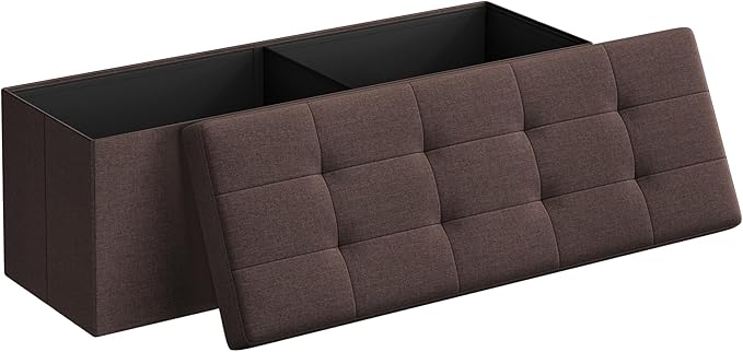 SONGMICS MAZIE Collection - 43 Inches Folding Storage Ottoman Bench, Ottoman Foot Rest, End of Bed Bench, Storage Chest, Load