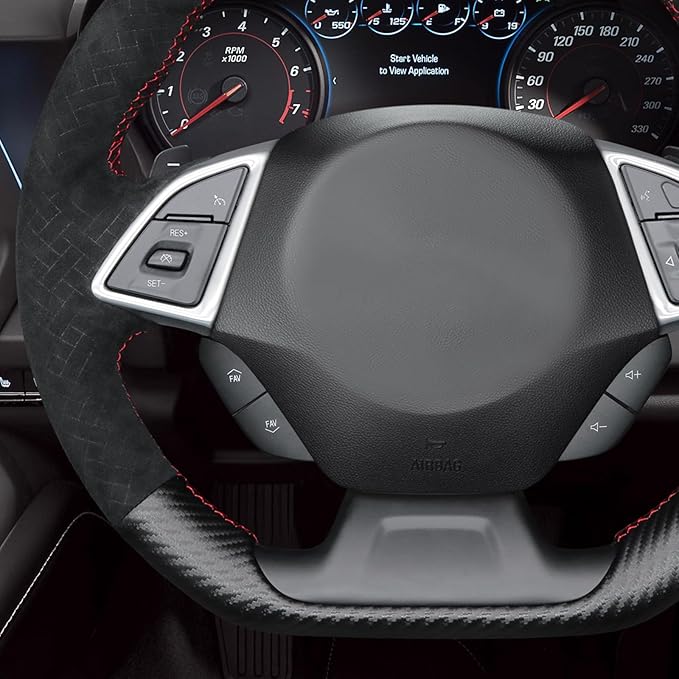 MEWANT Hand Stitched Steering Wheel Cover Wrap for Chevrolet Camaro 2017-2022 Steering Wheel Accessories for Chevrolet Camaro 2017-2022