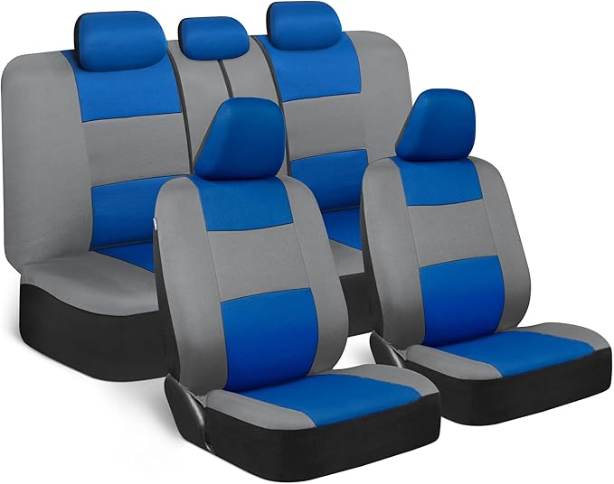 BDK PolyPro Car Seat Covers Full Set in Blue & Gray – Front and Rear Split Bench Seat Covers for Cars, Easy to Install Car Se
