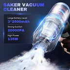 Saker Car Vacuum Portable Cordless 20000Pa Suction Power 4 in 1 Handheld Vacuum with LED Light Type-C Portable Mini Vacuums f