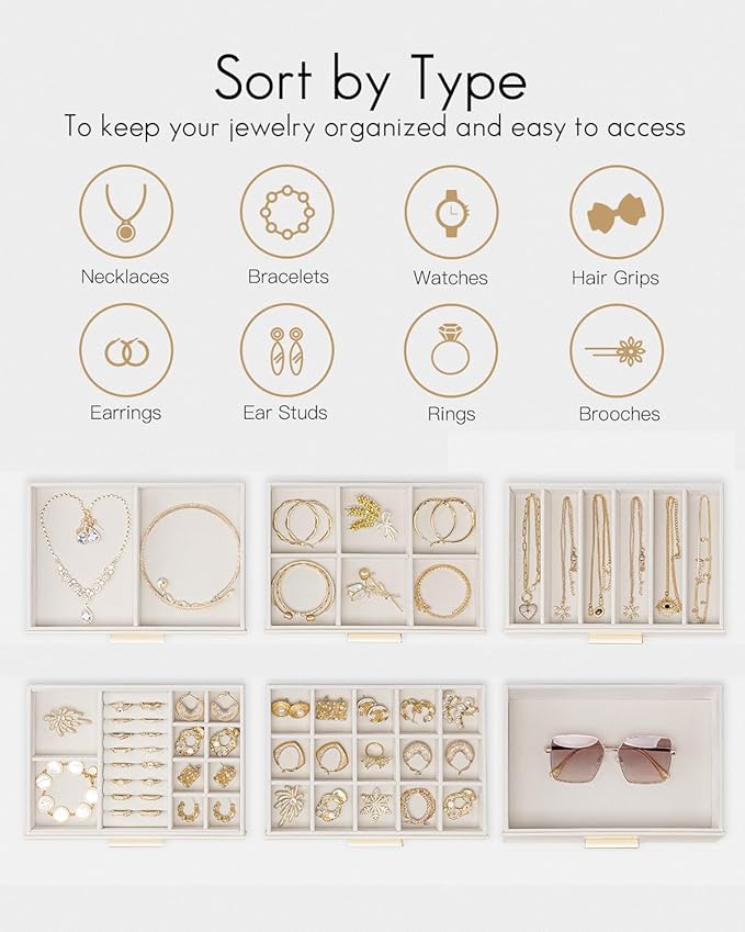 VLANDO 6 Layer Jewelry Box for Women, Glass Lid Jewelry Organizer with 6 Drawers for Necklaces Rings Earrings Bracelets - Clo