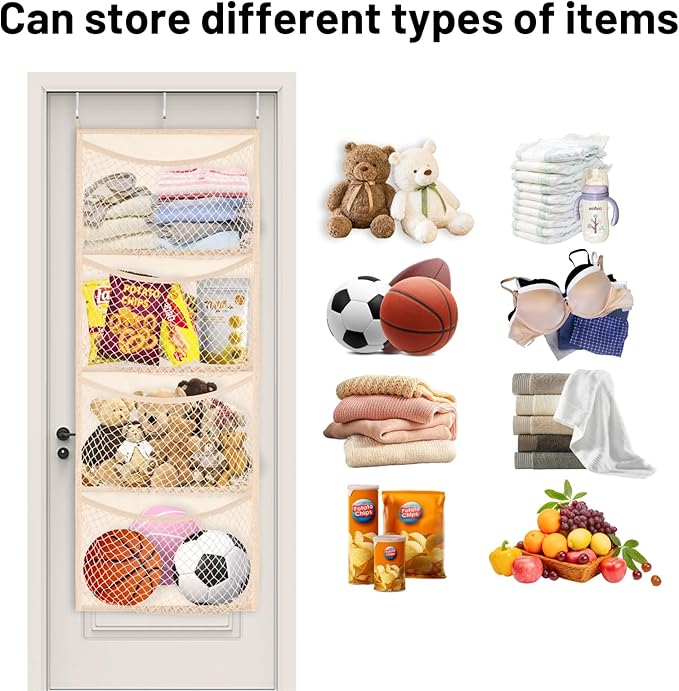 Wide Over The Door Stuffed Animal Storage, Cotton Toy Organizer for Plush Toys, Baby Supplies, Stuffed Animal Holder with 4 L
