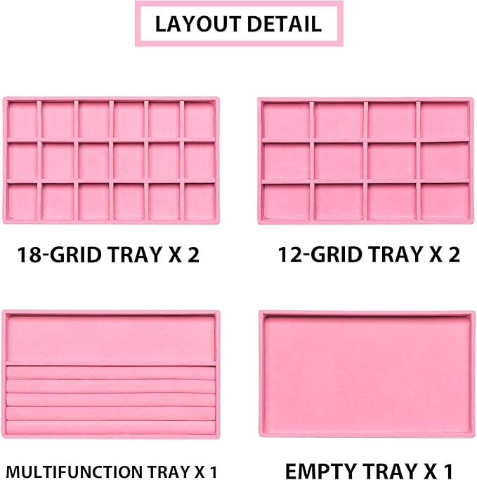 Frebeauty Jewelry Organizer Tray,Stackable Velvet Jewelry Trays,Drawer Inserts Earring Organizer For Women Jewelry Storage Di