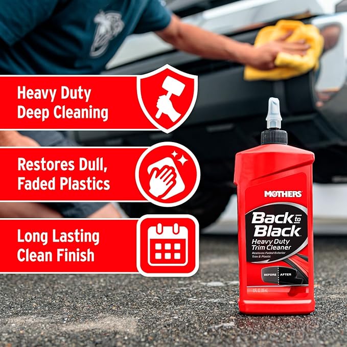 Mothers Back-to-Black Heavy Duty Trim Cleaner Kit, 12 oz. Gel Cleaner + Trim Brush — Deep Cleans & Restores Exterior Trim & P