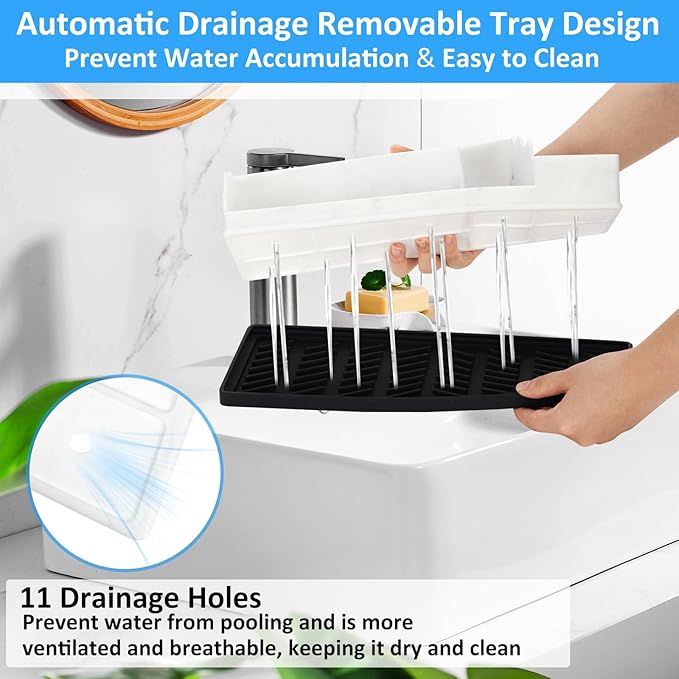 Bathroom Counter Organizer, White Silicone Toothbrush Holders for Bathrooms Organizer Countertop with 3PCS Qtip Holder, Tooth