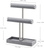 bussdis 2 Tier Bracelet Holder Display - Detachable T Bar Grey Velvet Bracelet Holder, Jewelry Holder Organizer for Bracelet,