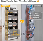 Over The Door Organizer with 5 Shelves, 9 Compartments + 10 Side Pockets, 90+ lbs Weight Capacity, Heavy-Duty Behind the Door