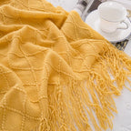 BATTILO HOME Yellow Throw Blanket with Fringe, Gold Bed Throws Spring Decorative Large Throw for Couch Sofa Indoor Outdoor (Y